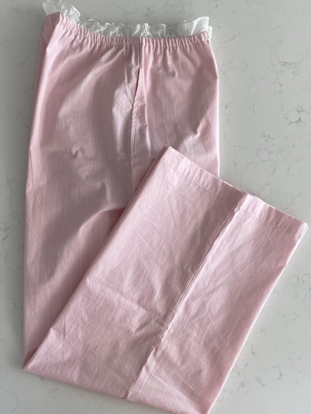 Nordstrom BP. Loungewear Pinstriped 100% Cotton Pants Lace Detail Pink White XS